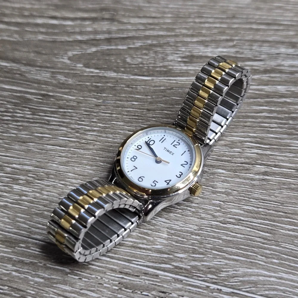 Timex Indiglo Women's Watch T2H371 Two Tone Expansion Band White Dial WR 30M S6